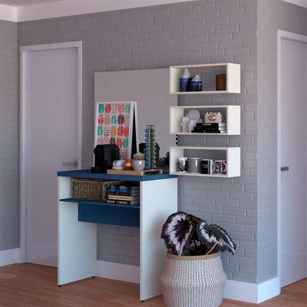 Conjunto De Aparador E 3 Nichos Balin Branco E Azul