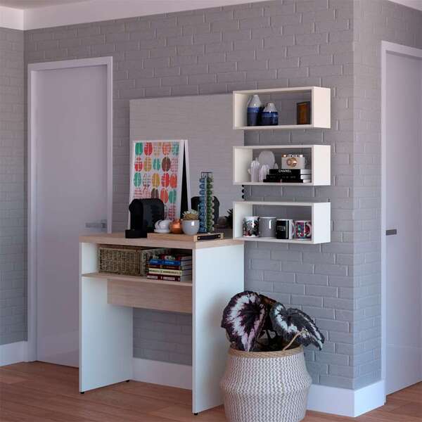 Conjunto De Aparador E 3 Nichos Balin Branco E Geneve