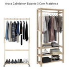 Conjunto De Arara De Madeira  Com Cabideiro Ajustavel Resiste
