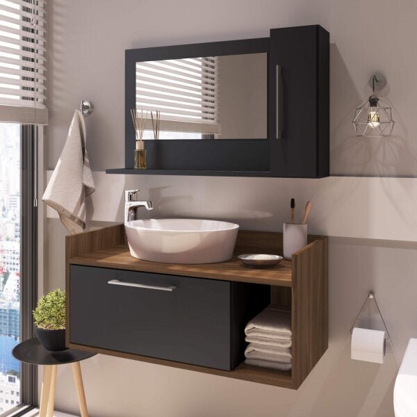 Conjunto De Balcão E Espelheira Para Banheiro Aiden  Móveis P