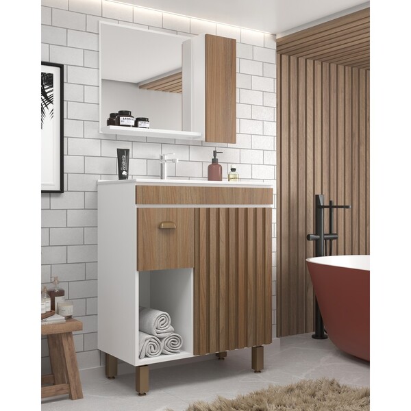 Conjunto De Balcão Moema 70 C/ 2 Portas 1 Gaveta Branco/ Noce