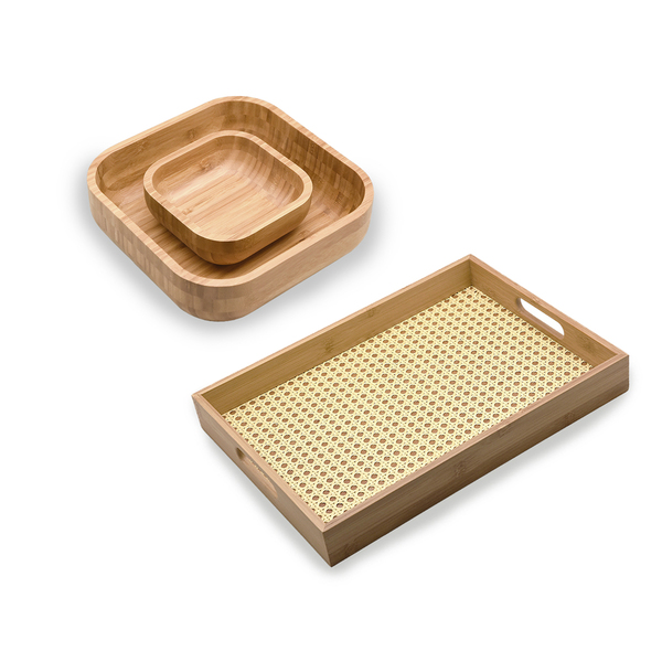 Conjunto De Bandeja E Bowls Para Servir A Mesa Natural U