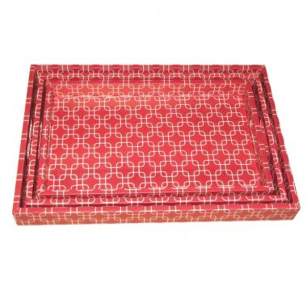 Conjunto De Bandejas De Madeira Vermelha 3 Pcs 50cm X 34xm X