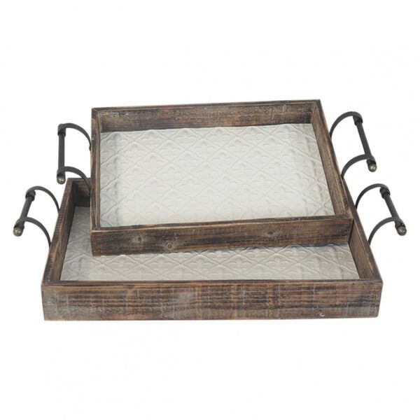 Conjunto De Bandejas De Metal E Madeira G57cm X 33cm X 9cm  P