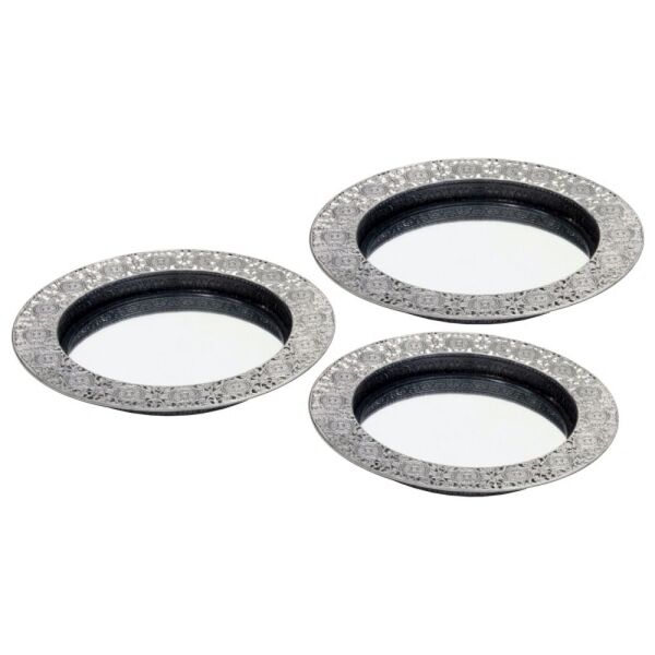Conjunto De Bandejas De Metal Prata - 3 Pcs