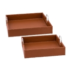 Conjunto De Bandejas Estilo Couro Marrom Com Puxadores 2 Pcs