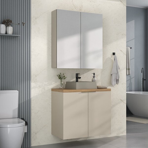 Conjunto De Banheiro 75cm Cnj4012 Nature Panna / Carvalho