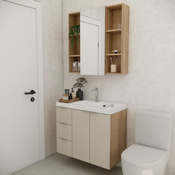 Conjunto De Banheiro Com Cuba 80cm Gaveta Esquerda Vittare Ca