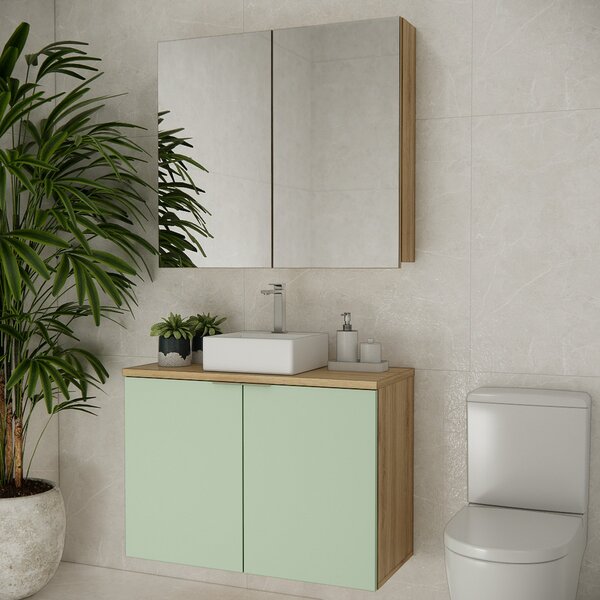 Conjunto De Banheiro Com Cuba 90cm X 145cm Nature Carvalho/ V