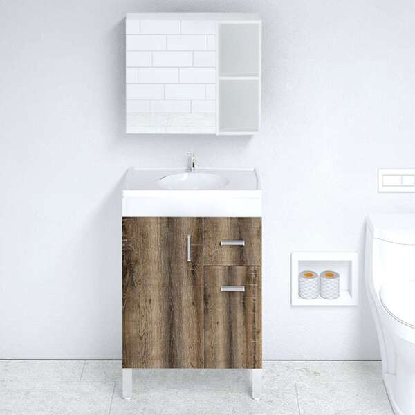 Conjunto De Banheiro Com Espelho Gouda 1 Pt 2 Gv Branco E Mar