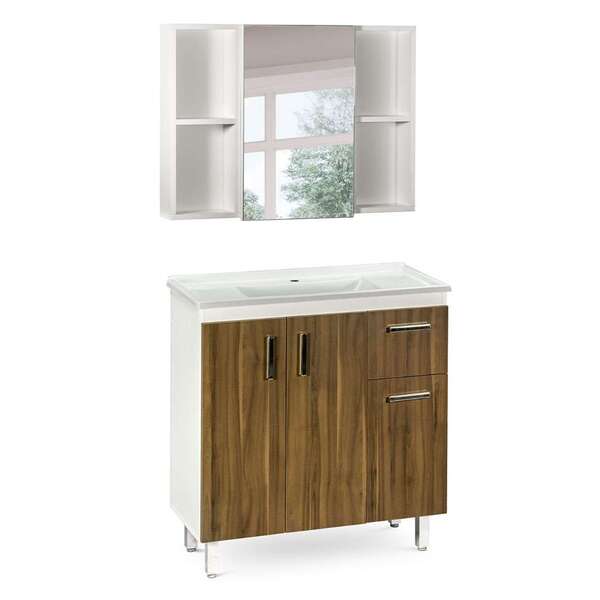 Conjunto De Banheiro Com Espelho Lisboa 3 Pt 1 Gv Branco E Ma