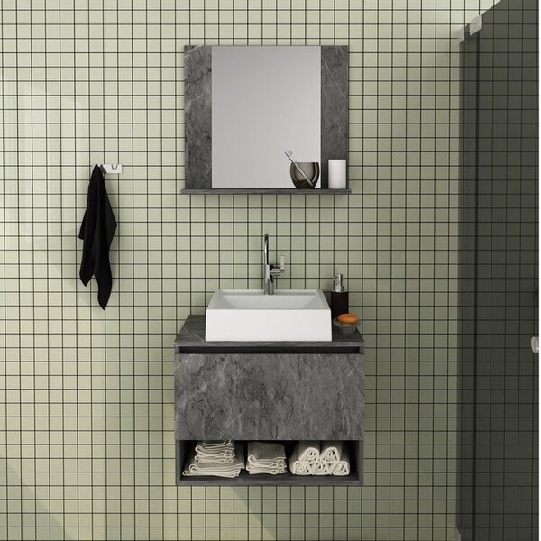 Conjunto De Banheiro Com Gabinete Porta Basculante 60cm E Esp