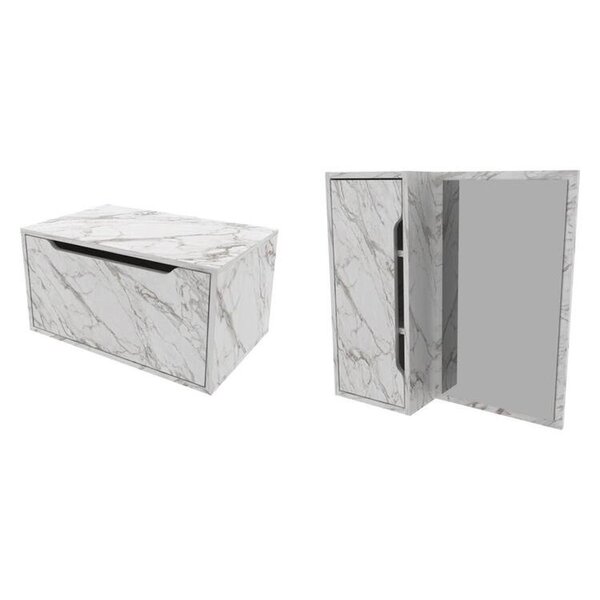 Conjunto De Banheiro Com Gabinete Suspenso E Espelheira Mármo