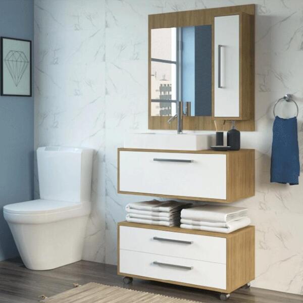 Conjunto De Banheiro Completo Grécia Balcão Painel Cuba Kit T