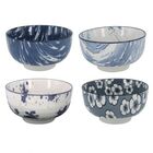 Conjunto De Bowls De Porcelana Azul E Branco Decorativo  4 Pc