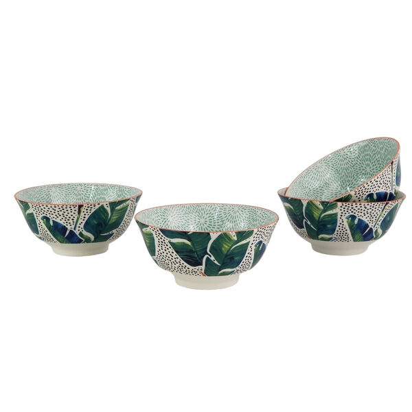 Conjunto De Bowls Grandes - Estampa Folhas Verdes (4 Peças)