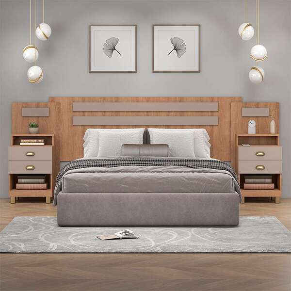 Conjunto De Cabeceira Casal Com 2 Mesas De Apoio Duna 4 Gv Me