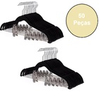 Conjunto De Cabide De Veludo Com Presilha 50 Peças Preto