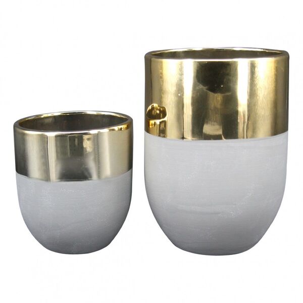 Conjunto De Cachepot Cinza E Dourado  2pcs G13 5cm X 13 5cm X