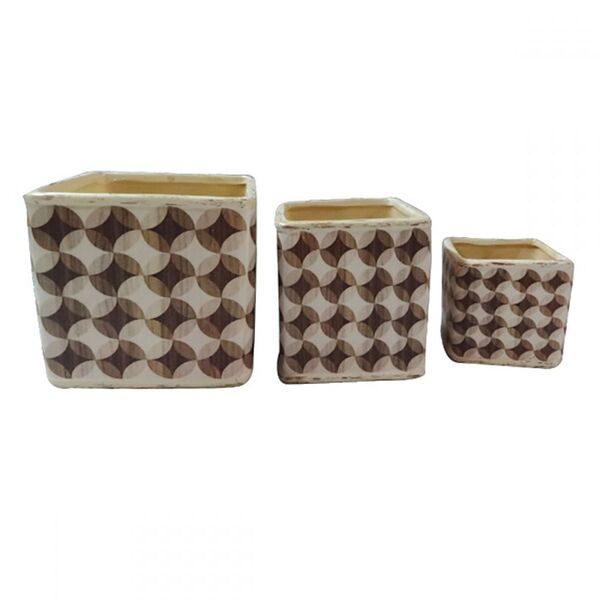 Conjunto De Cachepots De Ceramica  3 Pcs 13 3cm X 13 3cm X 12