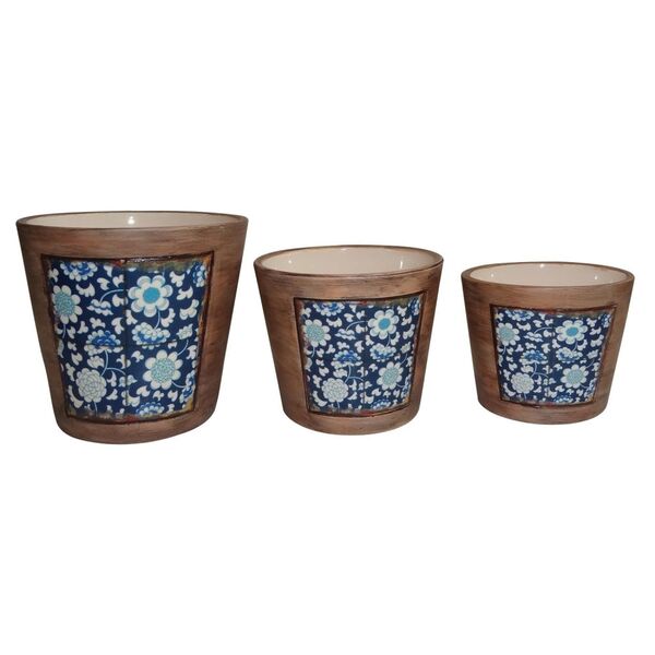 Conjunto De Cachepots De Ceramica Azul - 3 Pcs