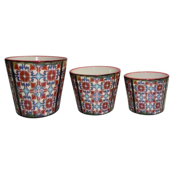 Conjunto De Cachepots De Ceramica Laranja - 3 Pcs