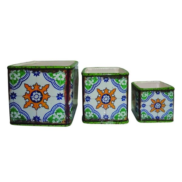 Conjunto De Cachepots De Ceramica Verde - 3 Pcs