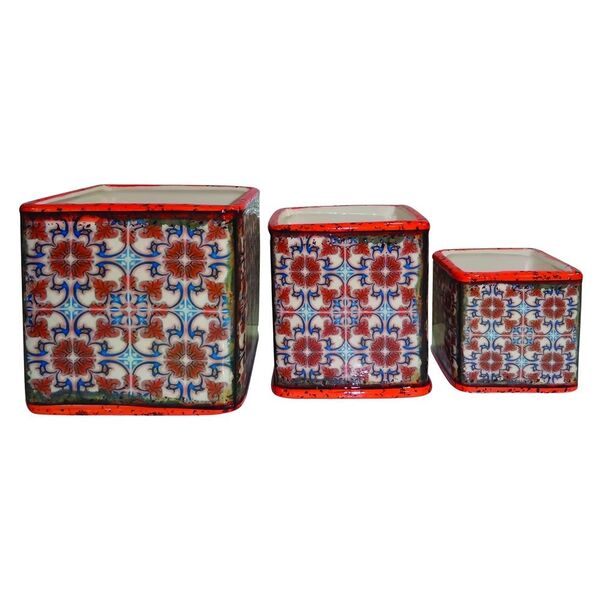 Conjunto De Cachepots De Ceramica Vermelho - 3 Pcs