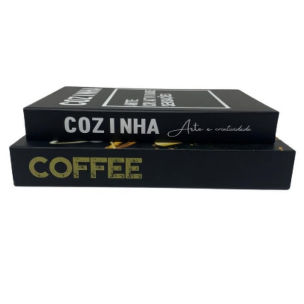 Conjunto De Caixas Livros Decorativos Estampa Coffee E Cozinha