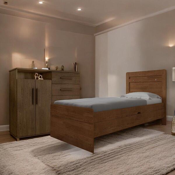 Conjunto De Cama Com Colchão E Cômoda Para Quarto Malbec