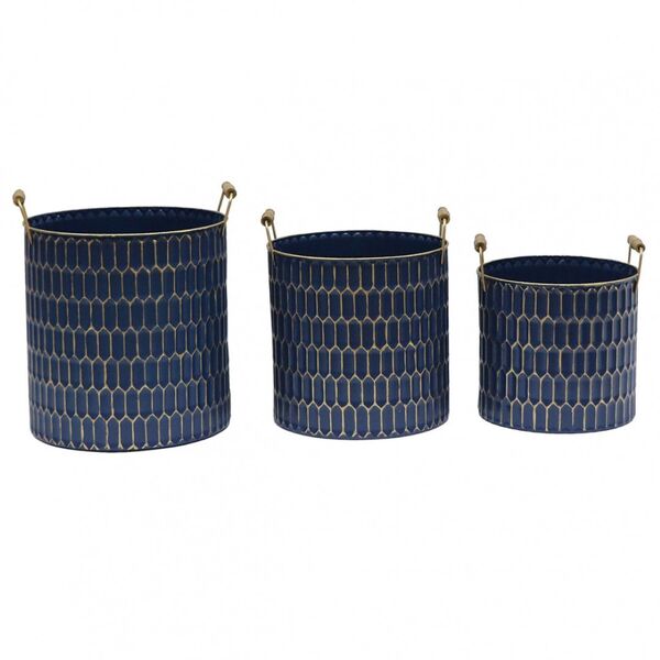 Conjunto De Cestos De Metal Azul  3 Pecas