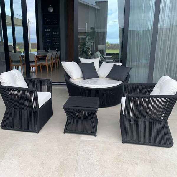 Conjunto De Chaise Orbit Em Corda Náutica - 1 Chaise + 2 Polt