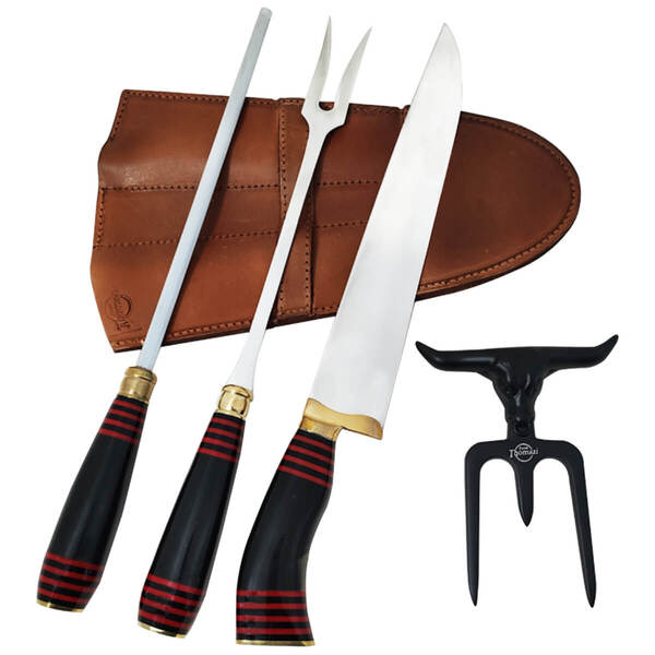 Conjunto De Churrasco Artesanal Faca Garfo Chaira Tridente Aç