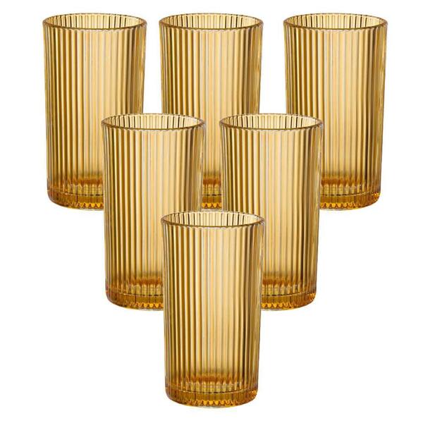 Conjunto De Copos De Vidro Âmbar Graffiato Long Drink 420ml 6