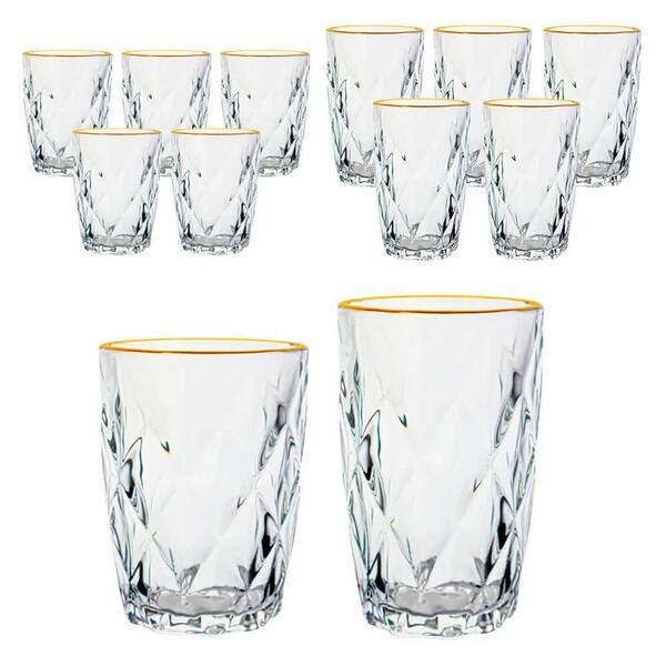 Conjunto De Copos De Vidro Diamond Fio De Ouro 12 Peças - Lyor