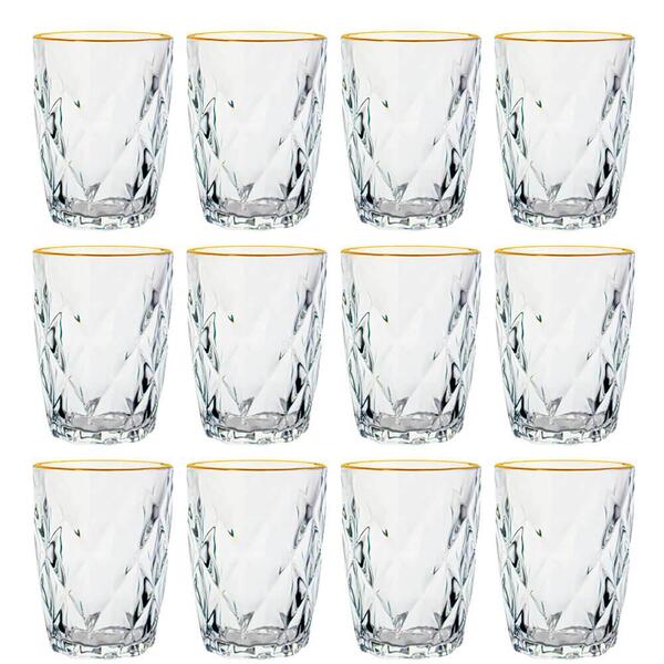 Conjunto De Copos De Vidro Diamond Fio De Ouro 270ml 12 Peças