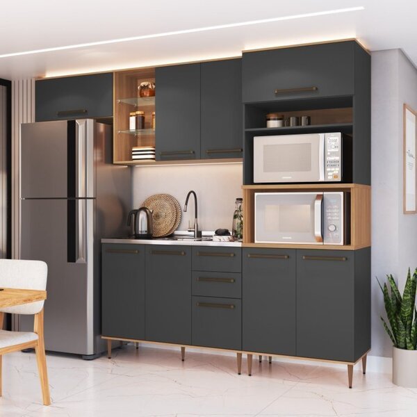 Conjunto De Cozinha 2 Gavetas 2 Fornos Isabelle Ii Freijó/gra