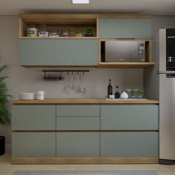 Conjunto De Cozinha 4 Peças Com Aéreo E Nicho Para Micro-onda