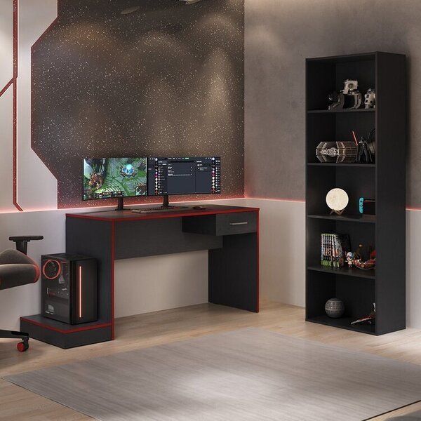 Conjunto De Escritório 2 Peças 1 Mesa Gamer Com Led 1 Estante 5 ...