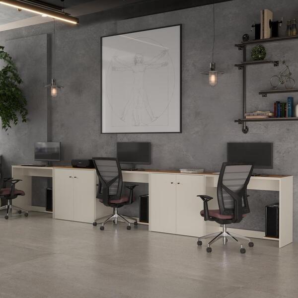 Conjunto De Escritório 5 Peças Smart Office 3 Mesas E 2 Apara