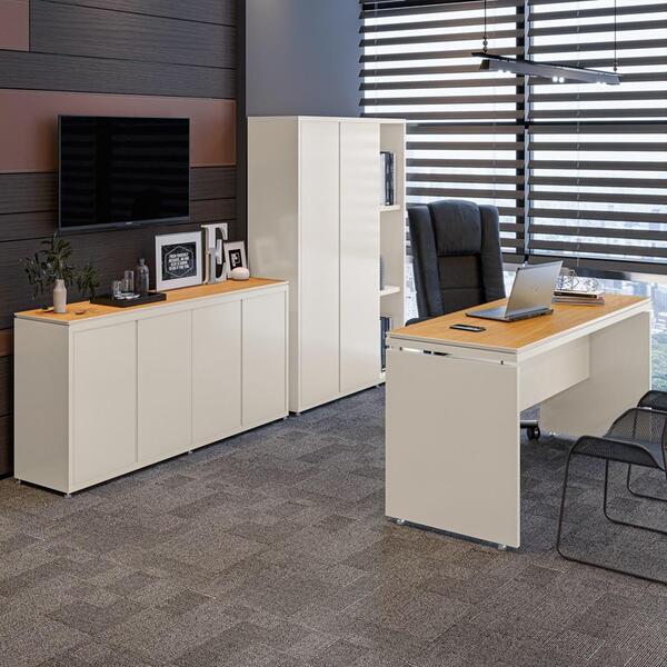 Conjunto De Escritório Office 3 Peças Mesa Balcão Armário Oslo