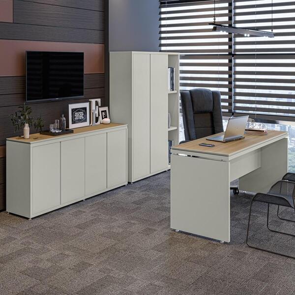 Conjunto De Escritório Office 3 Peças Mesa Balcão Armário Oslo