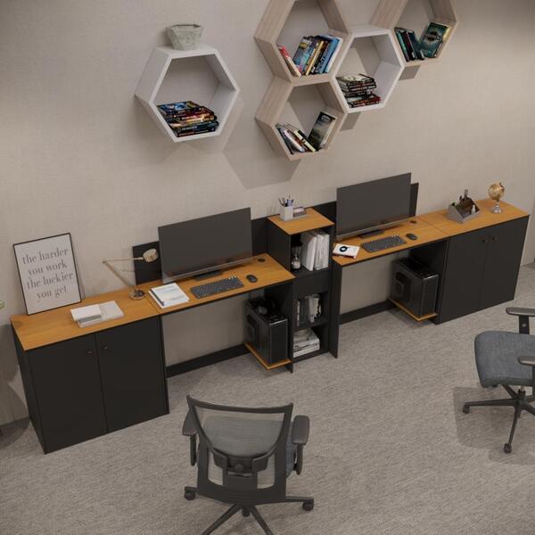 Conjunto De Escritório Smart 1 Livreiro 2 Buffet E 2 Mesas 90