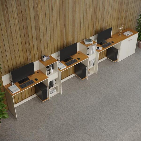 Conjunto De Escritório Smart 2 Livreiro 1 Buffet E 3 Mesas 90