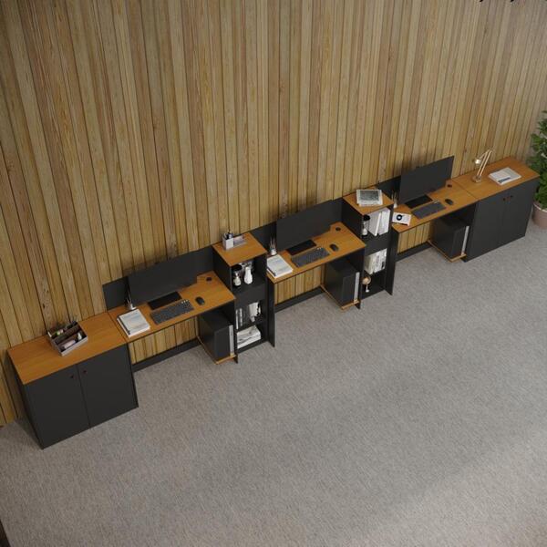 Conjunto De Escritório Smart 2 Livreiro 2 Buffet E 3 Mesas 90