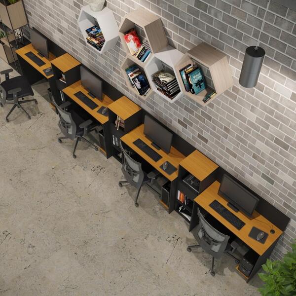 Conjunto De Escritório Smart 3 Livreiro E 4 Mesas 90cm