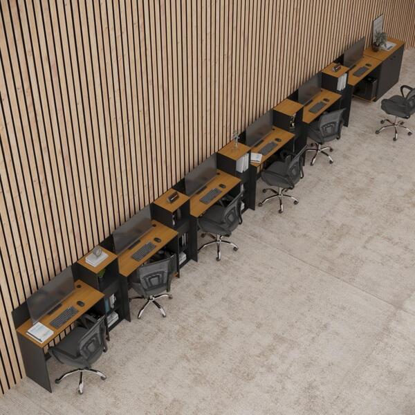 Conjunto De Escritório Smart 5 Livreiro 1 Buffet E 6 Mesas 90