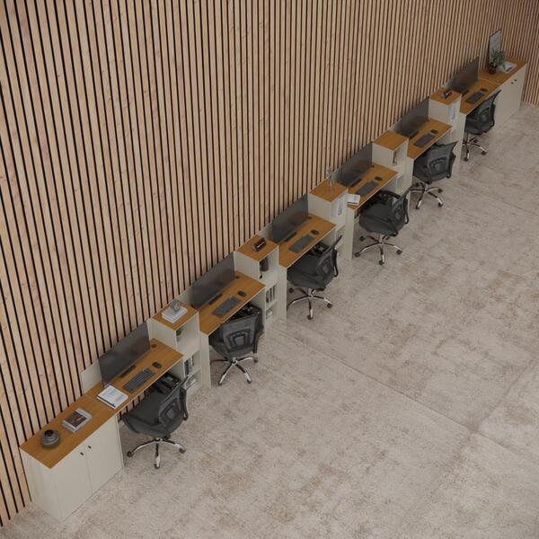 Conjunto De Escritório Smart 5 Livreiro 2 Buffet E 6 Mesas 90