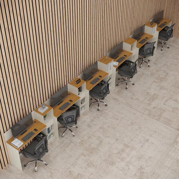 Conjunto De Escritório Smart 5 Livreiro E 6 Mesas 90cm