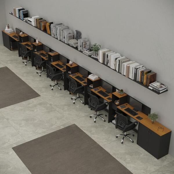 Conjunto De Escritório Smart 6 Livreiro 2 Buffet E 7 Mesas 90